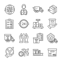 Wall Mural - Parcel dellivery icon set. Outline set of parcel dellivery vector icons for web design isolated on white background