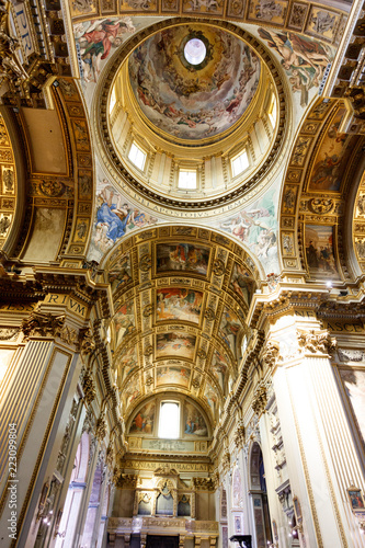 Fotografie, Obraz Ceiling paintings and frescoes and dome interior of Church of Sant'Andrea della Valle (St