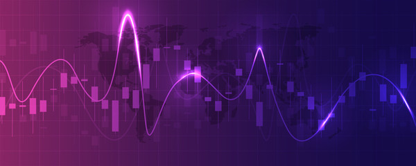 Wall Mural - Stock exchange chart market investment trading with world map. Trading platform. Business graph. Vector Illustration