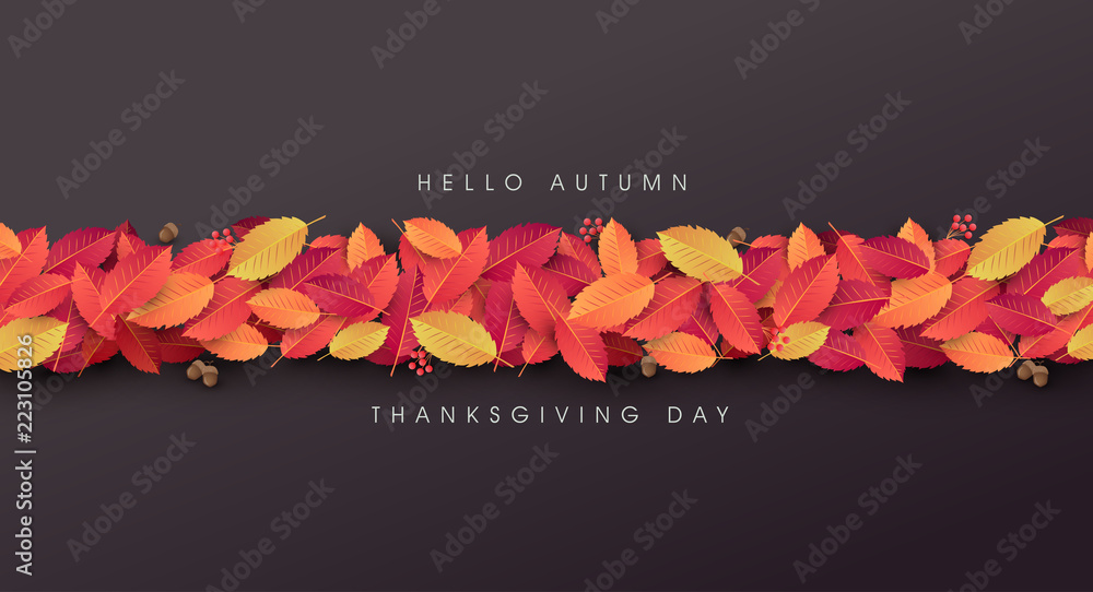 Autumn sale background layout decorate with leaves of autumn for shopping sale or promo poster and frame leaflet or web banner.Vector illustration template. - obrazy, fototapety, plakaty 