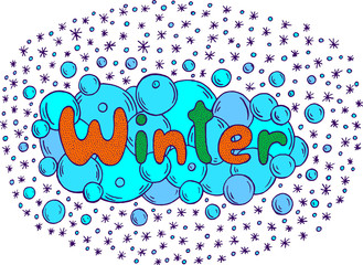 Wall Mural - Mandala and Winter word. Doodle lettering colorful artwork. Vector illustration