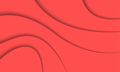 Abstract coral color background with curved lines of shadow