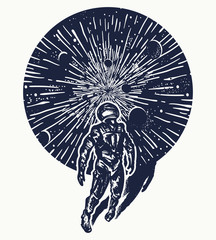 Wall Mural - astronaut in space tattoo art. spaceman in universe. concept of science, astronomy, education, futur