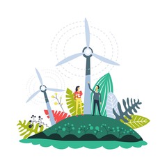 wind energy plantations windmills and plants set vector