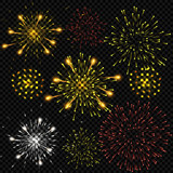 Fototapeta Kuchnia - Festive patterned fireworks in the city, bursting in various forms, sparkling pictograms Abstract. New Year and birthdays. Vector illustration