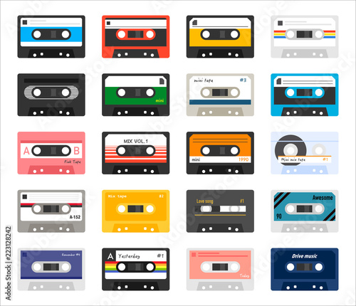 Fotografía vintage cassette icon set