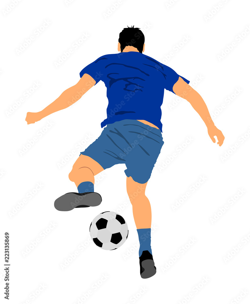 Soccer player with ball in action vector illustration isolated on white ...