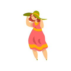 Sticker - Curvy, overweight girl in fashionable clothes, plus size fashion, body positive vector Illustration on a white background