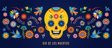 Day Of The Dead, Dia De Los Muertos Background, Banner And Greeting Card Concept With Sugar Skull.