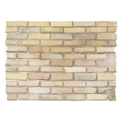 Watercolor brick wall isolated on white background