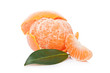 Fresh organic peeled mandarin fruit with leaves