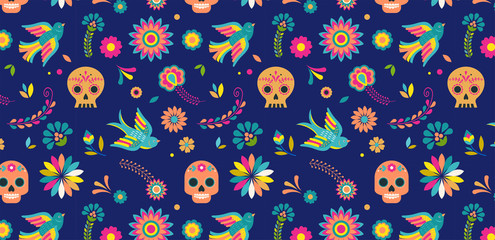 Wall Mural - Day of the dead, Dia de los muertos background and seamless pattern