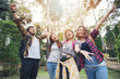 © tuiphotoengineer - Asian Group of young people with friends backpacks walking together and happy friends are raised arms and enjoying a beautiful nature and cheering ,Relax time on holiday concept travel