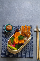 Wall Mural - Japanese style  lunch with  crispy chicken and vegetables