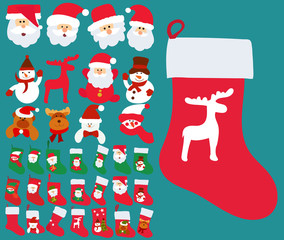 Wall Mural - set, new year, face of Santa Claus