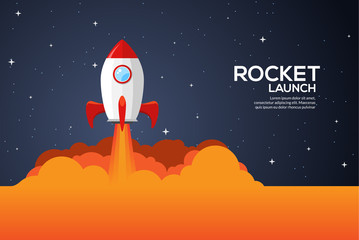 Wall Mural - Rocket launch illustration. Product business launch concept design ship vector technology background