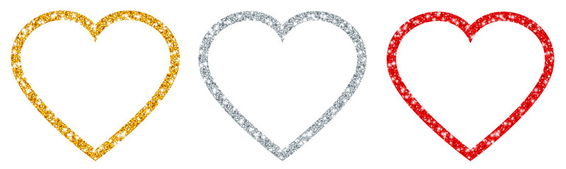 Wall Mural - Set Hearts Sparkling Frame Gold/Silver/Red