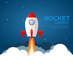 Wall Mural - Rocket launch illustration. Product business launch concept design ship vector technology background