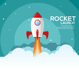 Wall Mural - Rocket launch illustration. Product business launch concept design ship vector technology background