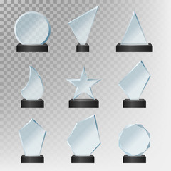 Wall Mural - Realistic Detailed 3d Glass Cup Trophies Set. Vector