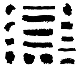 Wall Mural - Vector Collection of Black Paint Strokes Isolated on White Background.