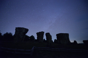 Night sky with star at Mo Hin Khao in Chaiyabhum, Thailand. 