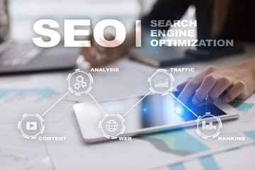 Wall Mural - SEO. Search Engine optimization. Digital online marketing andInetrmet technology concept.