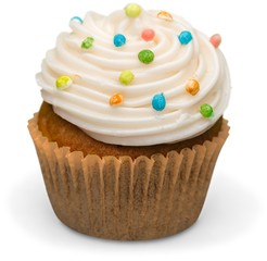 Wall Mural - Delicious cupcake with cream on white background