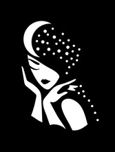 Graphic Silhouette Of A Art Deco Woman With Moon And Stars. Fashion Luxury Icon.