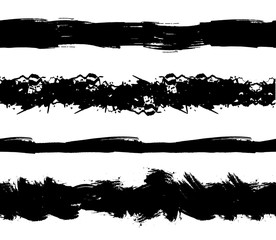 Wall Mural - vector seamless paint stripes, grunge abstract black strokes isolated on white background.