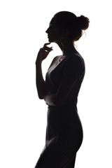 Wall Mural - profile of beautiful girl with hand-picked hair, silhouette of a woman on a white isolated background