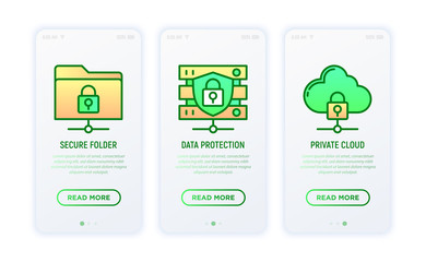 Wall Mural - security and protection thin line icons: secure folder,private cloud, data protection. vector illust