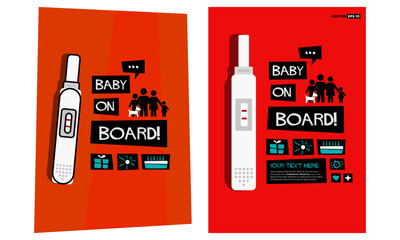 Baby on board Retro Baby Announcement Poster Design With Pregnancy Test Stick Vector Illustration