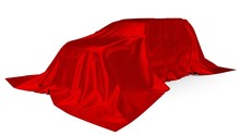 Red Silk Covered SUV Car Concept. 3d Illustration