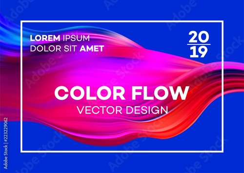 Modern colorful flow poster. Wave Liquid shape in blue color background. Art ...