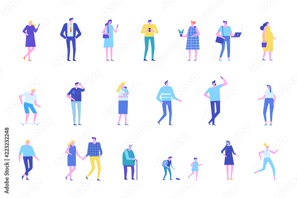 Vector set of people characters isolated on white. Flat cartoon design ...