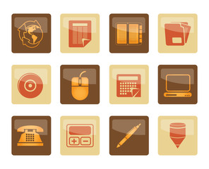 Business and Office tools icons over brown background -  vector icon set 2