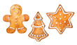 Christmas cookies gingerbread set. Watercolor hand drawn illustration.