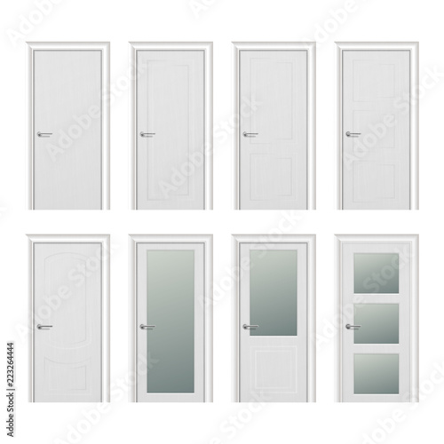 Vector Realistic Different Closed White Wooden Door Icon Set Closeup Isolated On White Background Elements Of Architecture Design Template For Graphics Front View Buy This Stock Vector And Explore Similar Vectors