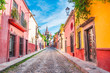 Beautiful streets and colorful facades of San Miguel de Allende in Guanajuato, Mexico