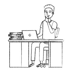 Sticker - young man at desk with laptop and books