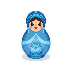 Nesting doll, Russian wooden matryoshka with Gzhel ornament vector Illustration on a white background