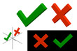 Checkmark icons. Tick and cross sign.  3d Vector illustration.