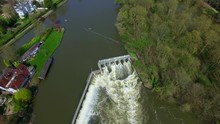 Aerial Footage Descending Over A Power-plant One The Thames Nearby Cliveden