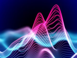 Wall Mural - Big data abstract visualization: business charts analytics. 3D Sound waves. Digital surface with flowing curves. Futuristic technology background. Colorful sound waves, EPS 10 vector illustration.