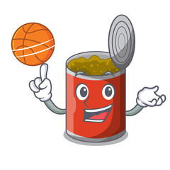 Wall Mural - With basketball character canned food isolated on cartoon