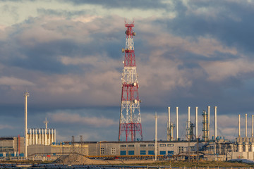 4G and 5G Cell site, communication mast, satellite communication antenna, Development of communication systems in urban area