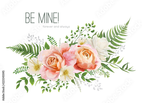 Vector wedding invite, greeting card design with floral watercolor bouquet. G...