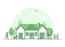 Suburban House - Modern Thin Line Design Style Vector Illustration