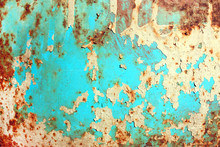 Rusty Painted Metal Texture, Old Iron Surface With Shabby Cracked Paint And Scratches, Abstract Grunge Background, Textured Weathered Metallic Wall, Retro Vintage Backdrop, Wallpaper, Empty Template